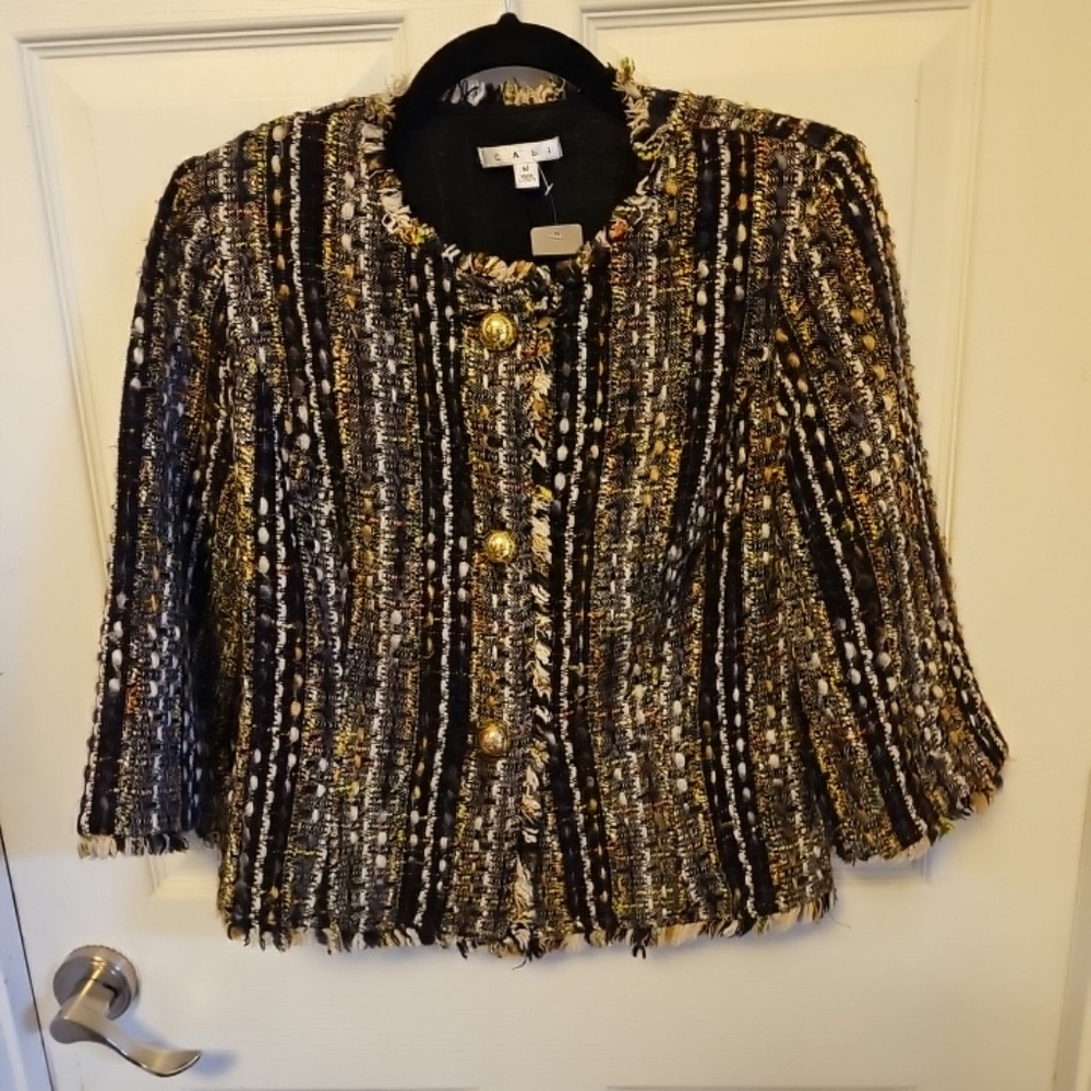 CAbi Paris Bouclé Tweed Wool Blend Fringed Blazer Jacket. Style #175 Size Medium